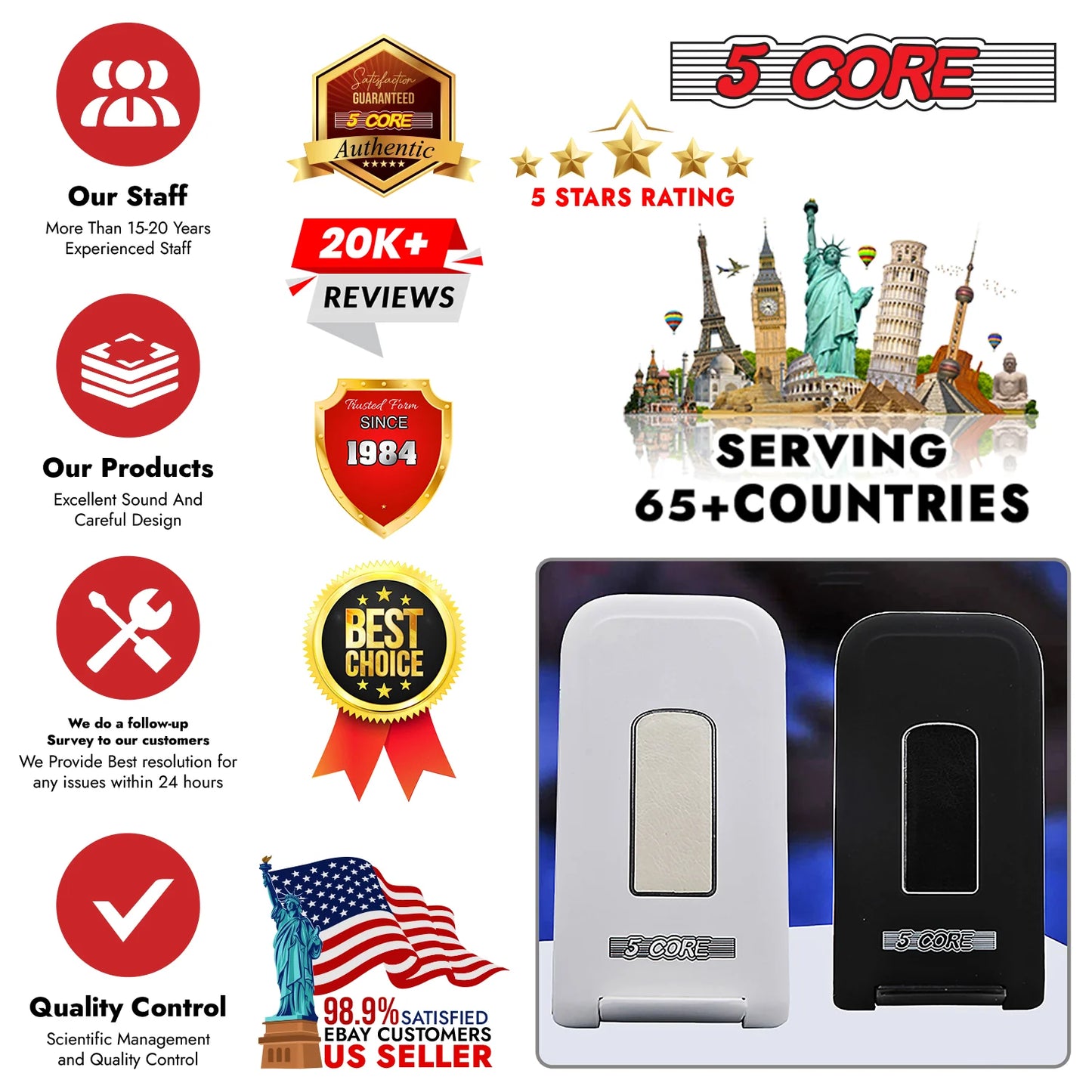 5 Core Fast Wireless Charger 10W - Slim USB-C Charging Pad with Elegant Glass Top