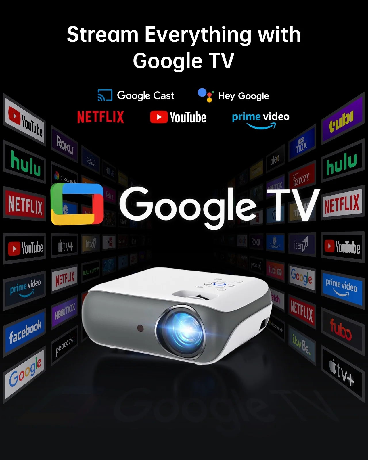 4K Google TV Projector with Wifi and Bluetooth,Google Officially Licensed,Dolby Audio