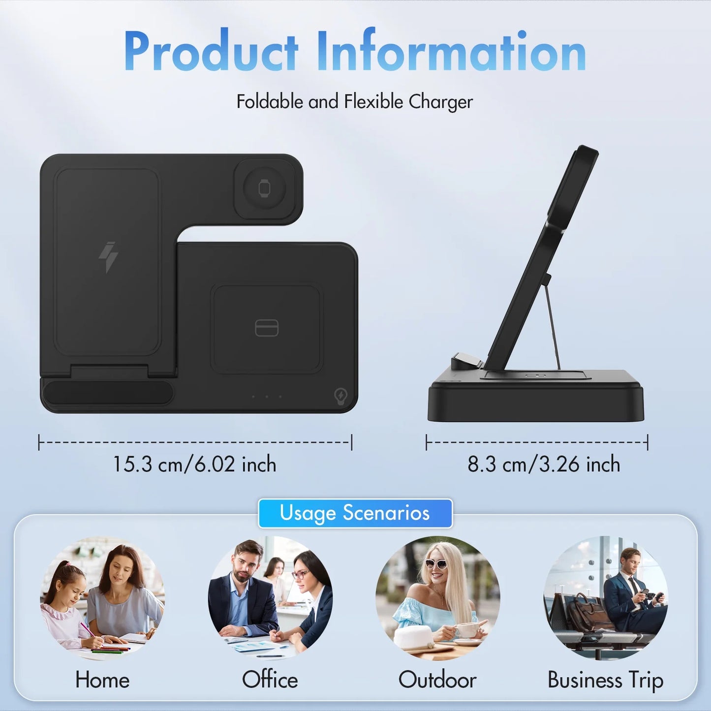 Charging Station, Wirelss Charger, Magnetic Fast Charging Station Compatible with Iphone 16 15 14 13 12 11 Pro Max XS XR, for Iwatch Series 9 8 7 6 5 4 3 2 SE, for Airpods 3 2 Pro