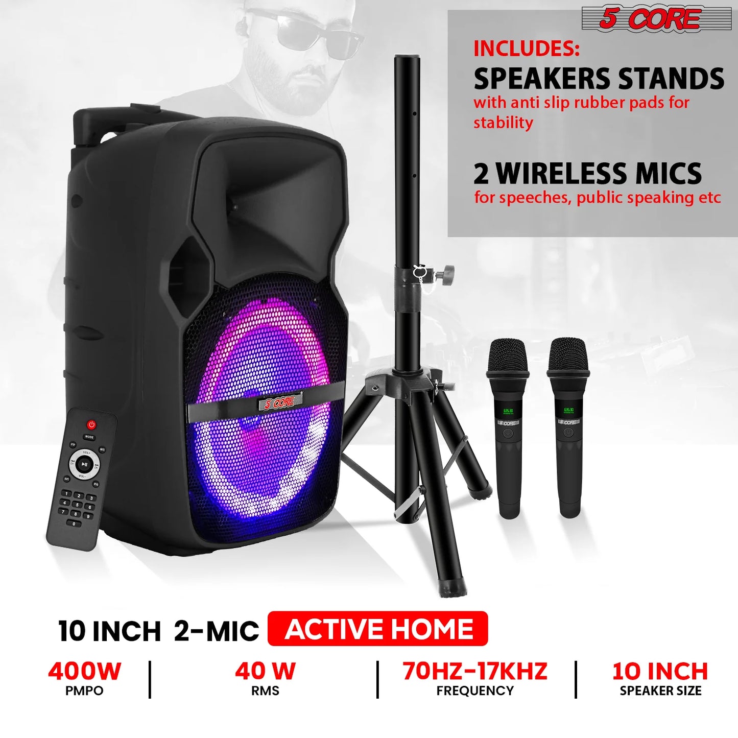 5Core 10" Bluetooth Party Speaker with 2 Wireless Microphones - Ultimate Karaoke Boombox Experience!