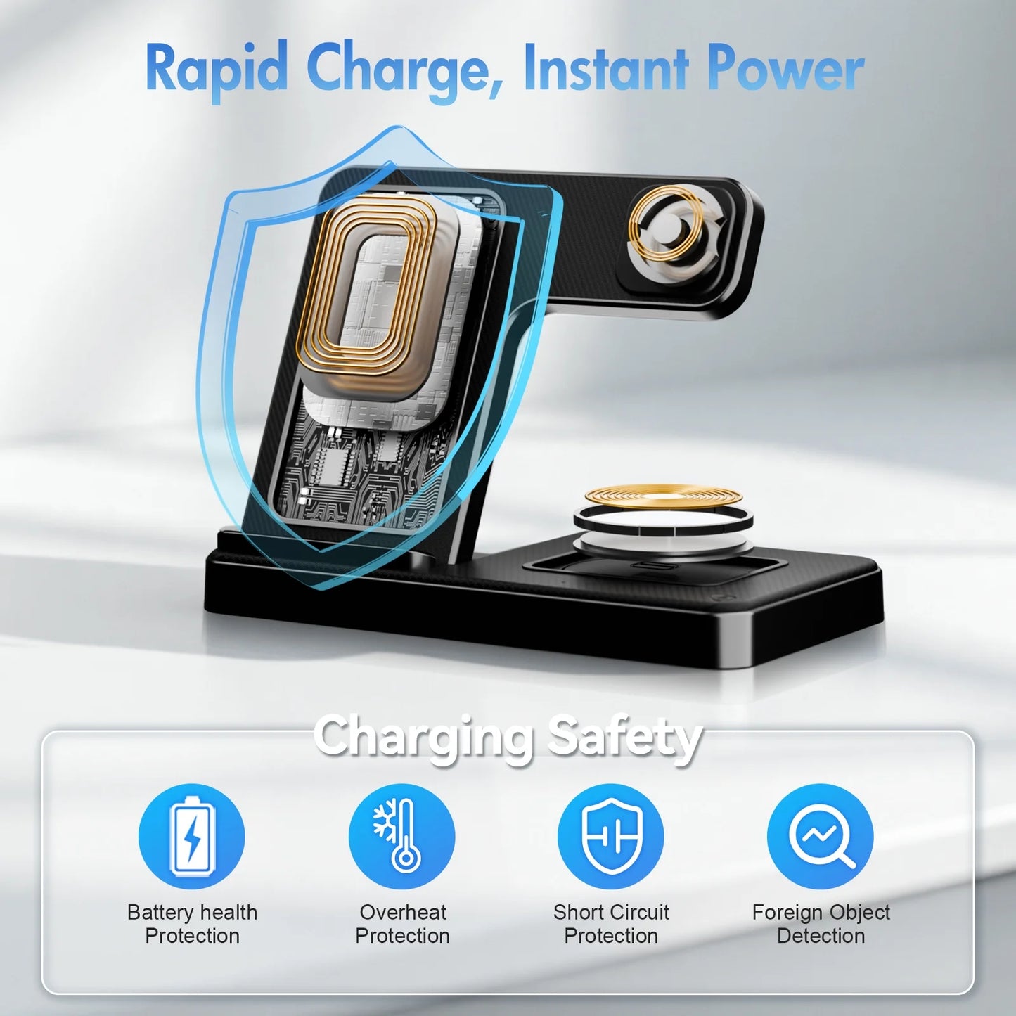 Charging Station, Wirelss Charger, Magnetic Fast Charging Station Compatible with Iphone 16 15 14 13 12 11 Pro Max XS XR, for Iwatch Series 9 8 7 6 5 4 3 2 SE, for Airpods 3 2 Pro