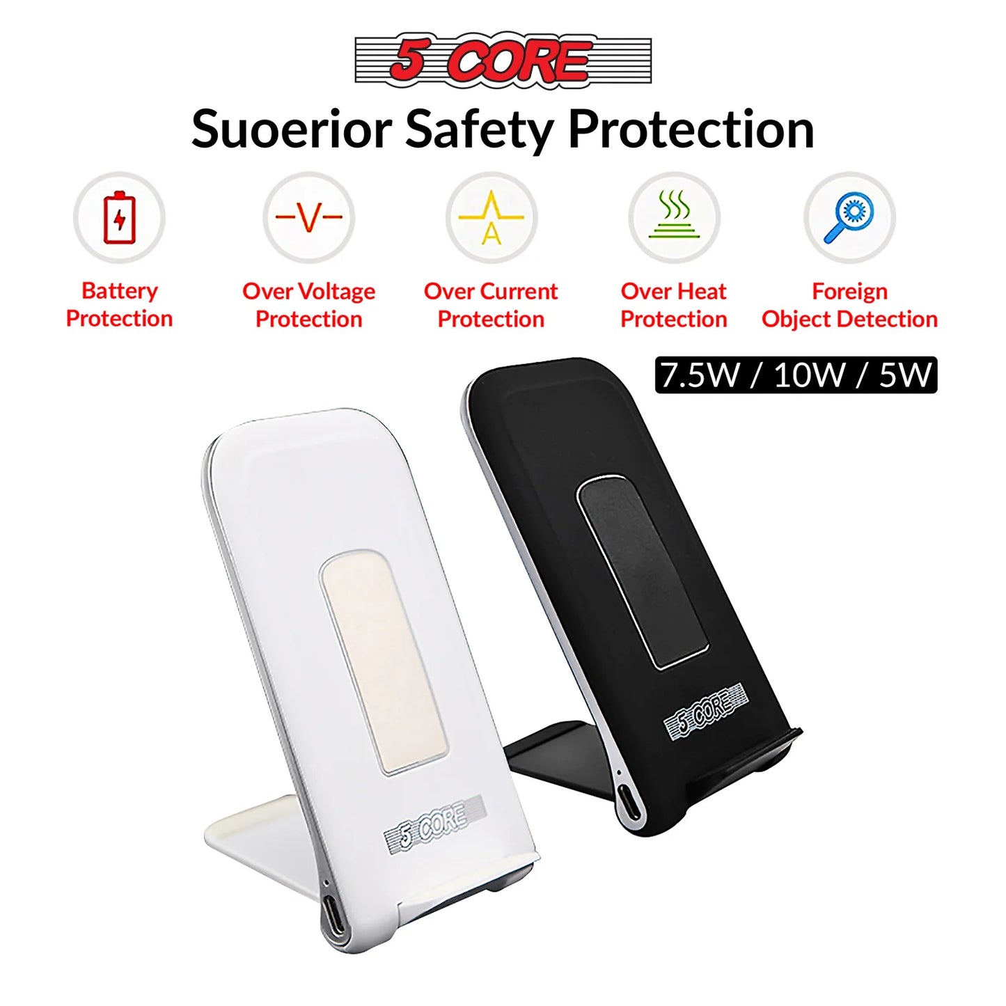 5 Core Fast Wireless Charger 10W - Slim USB-C Charging Pad with Elegant Glass Top