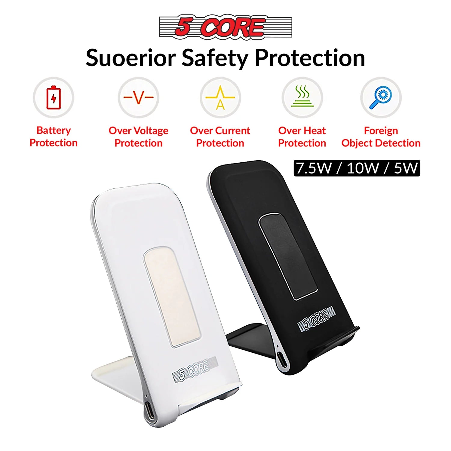 5 Core Fast Wireless Charger 10W - Slim USB-C Charging Pad with Elegant Glass Top