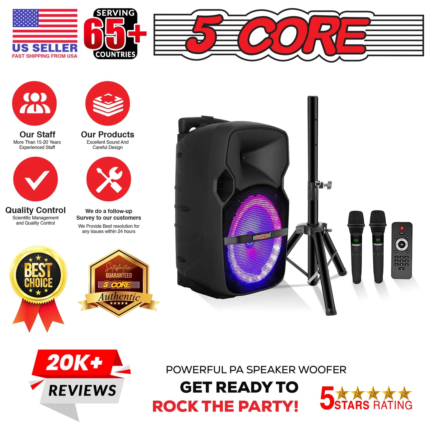 5Core 10" Bluetooth Party Speaker with 2 Wireless Microphones - Ultimate Karaoke Boombox Experience!