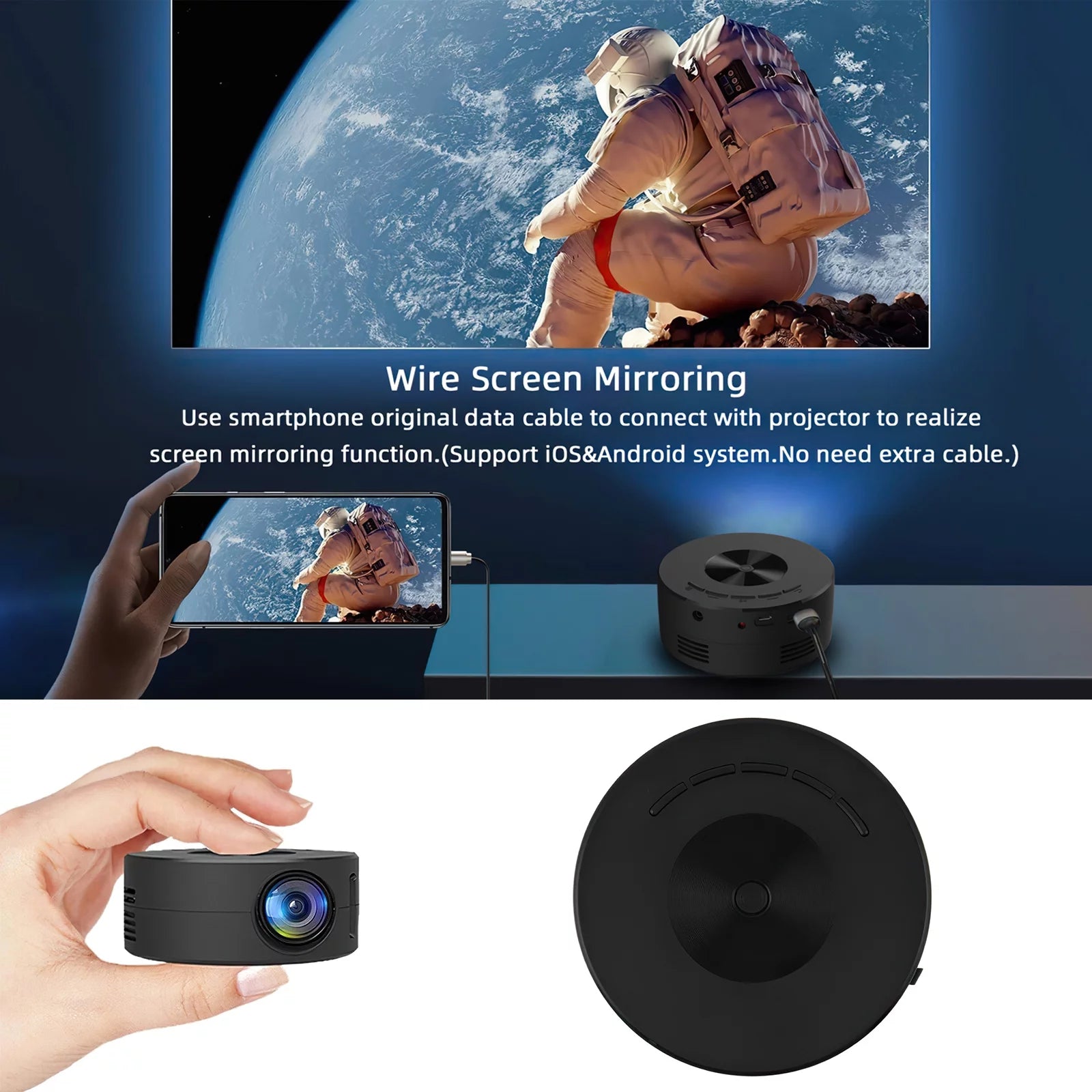 Mini Projector, 1920*1080P HD Home Theater Movie Projector, LED Pico Video Mobile Phone Projector W/ Remote Control