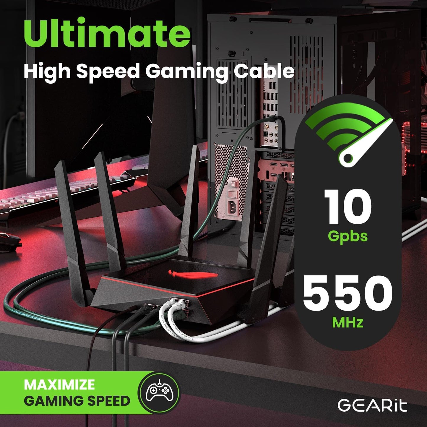 Cat 6 Ethernet Cable (10-Pack 10 Feet) Cat6 Network Patch, 10Gbps, RJ45, Snagless Cord, Gold-Plated Connectors, Internet for PC, TV, Tablet, Router, Printer, Servers, IT Data Center - Green