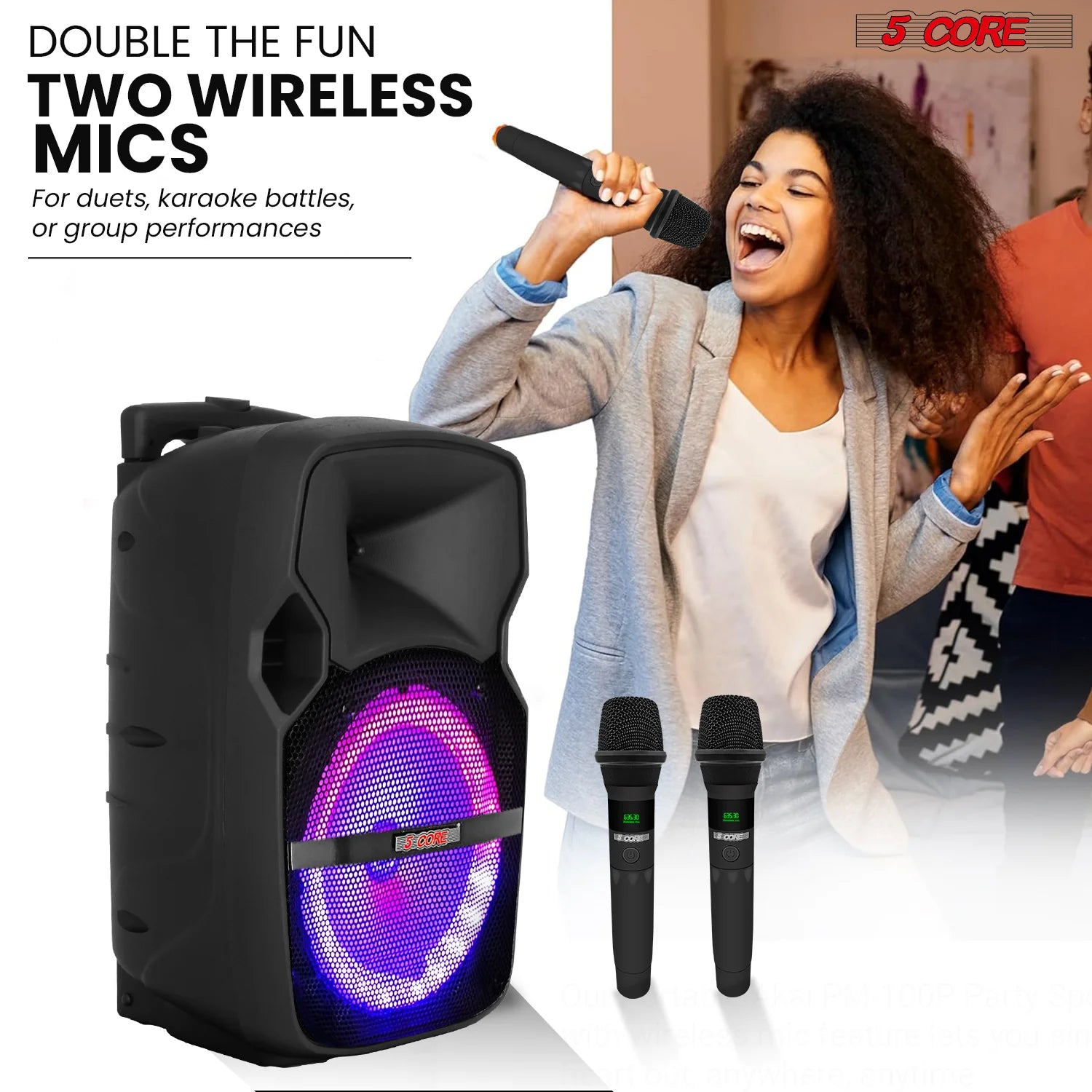 5Core 10" Bluetooth Party Speaker with 2 Wireless Microphones - Ultimate Karaoke Boombox Experience!