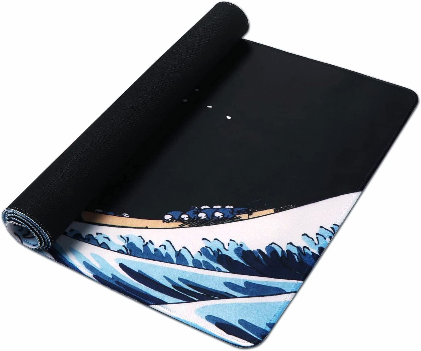 Japanese Sea Wave XXL Gaming Mouse Pad - Large Desk Mat with Stitched Edges and Rubber Base for Work and Play