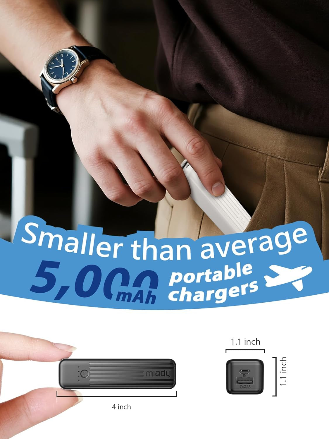 Ultra-Compact 2-Pack Portable Charger - 5000mAh Mini Power Bank for iPhone, Galaxy & Android - Lightweight & Fast Charging!