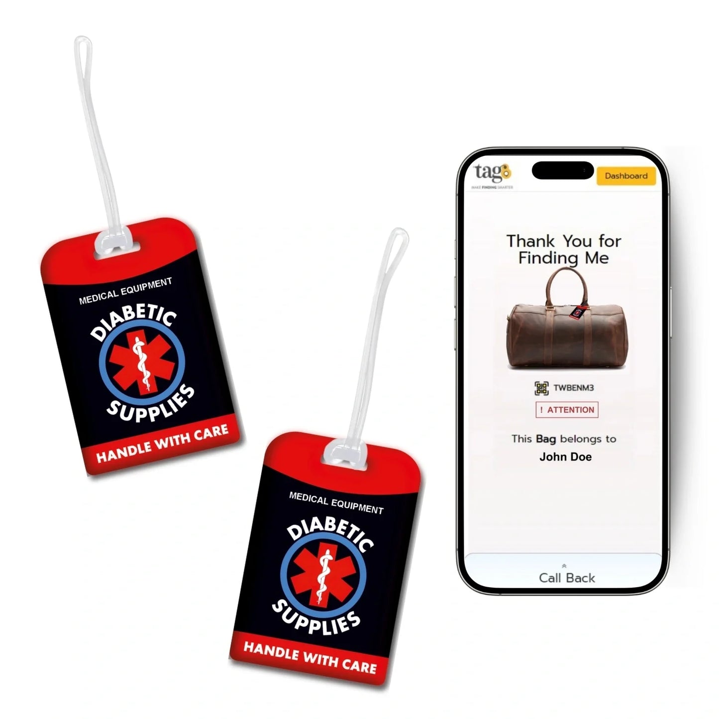 Diabetic Equipment Tag Red Color [Pack 2]-0